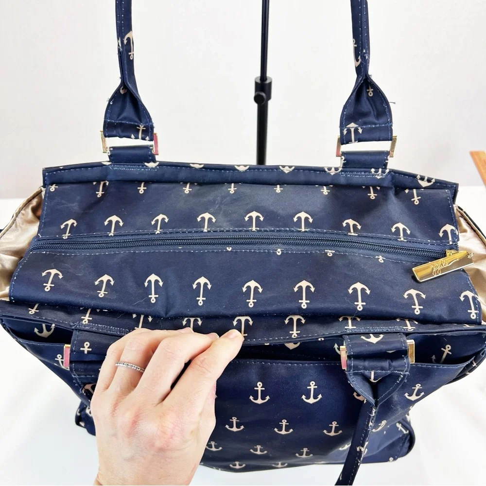 JuJuBe Diaper Bag Nautical Striped‎ w/Anchor Print Multi Compartment Baby Tote